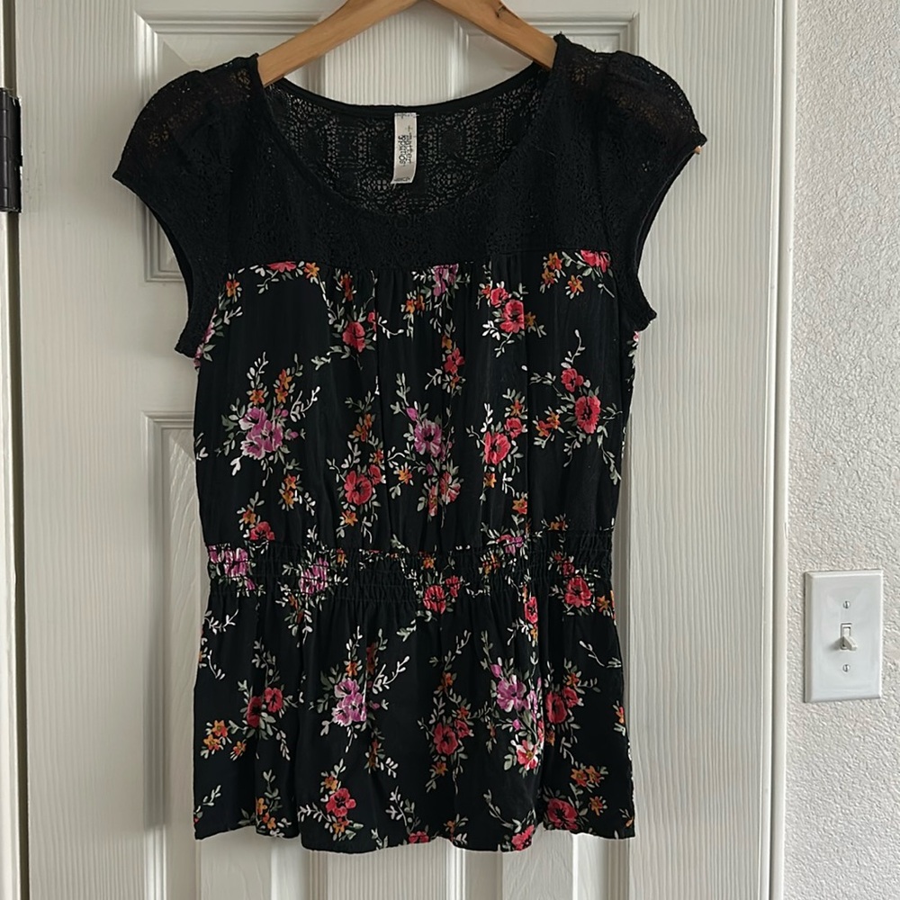 Black floral blouse